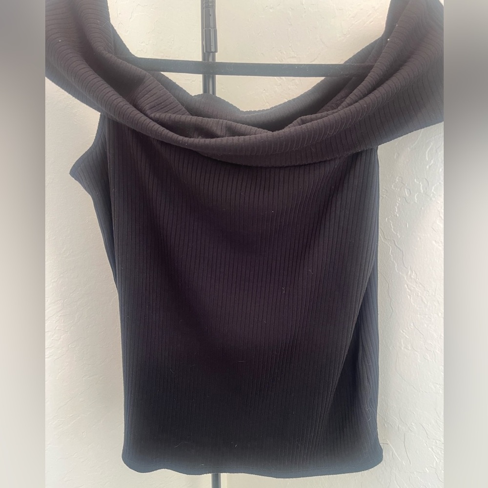 Black Ribbed Cowl Neck Top – Size L